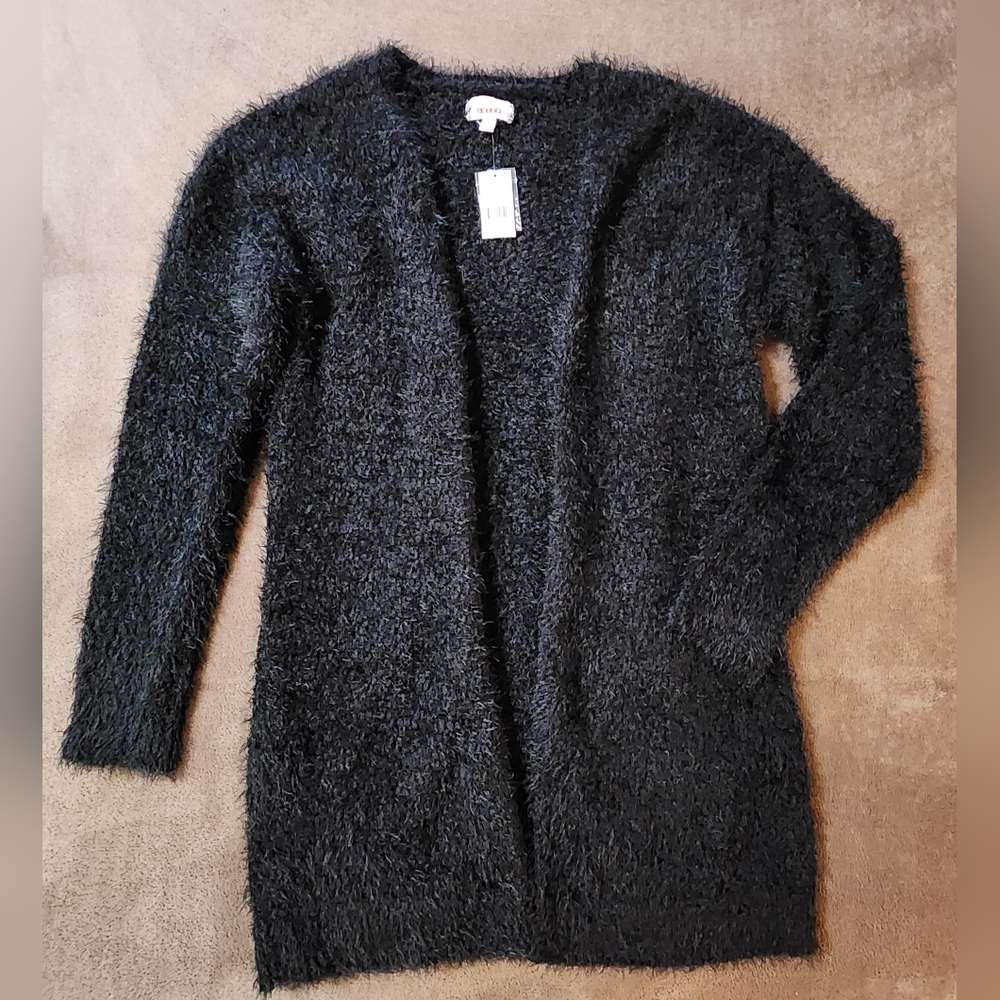 Bongo Fluffy Fuzzy Eyelash Knit Long Open Cardigan